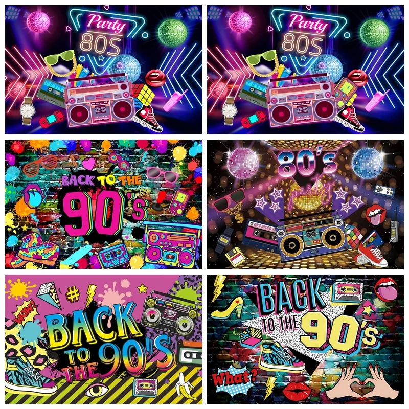 Späť do 80. rokov 90. rokov Party Fotografie na pozadie hudba Disco Graffiti Neon Glow Photo Pozadie narodeninový banner