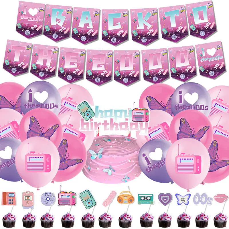 Späť k roku 2000 Téma banner tortu tortu, milujem 2000 rokov, Y2K Balóny pre chlapec Girl Birthday Svadobná večera Dekorácia