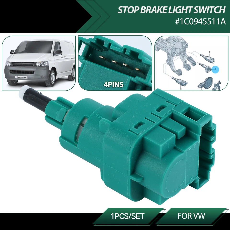 Spínač brzdového svetla 4 pin pre VW Golf 4 MK4 Sharan Bora Audi A3 S3 TT Seat Leon Toledo Alhambra Skoda Octavia 1C0945511A