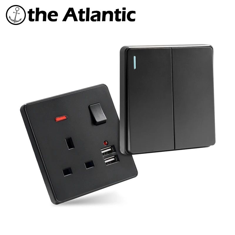 Spínač nástenného svetla Čierny plast 146 UK Štandardná jednotná stena 3A Dual USB Ports LED Indikátor Malta Singapur