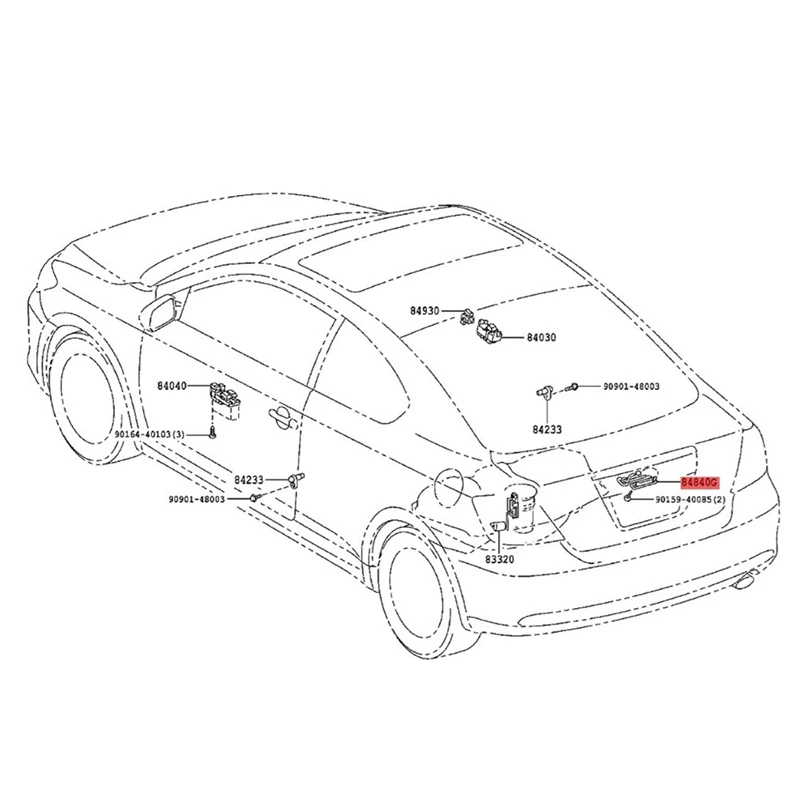 Spínač uvoľnenia kmeňa kmeňa kmeňa 84840-21010 pre spoločnosť Lexus GS300 GS430 LS460 LS600H RX300 RX350 Časti otváracieho otvoru zadného zadného batožinového priestoru