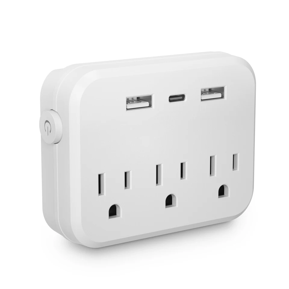 Spínač v USA s prepätom ochranca mini prenosná soketová soket 6-v-1 Multifunkčná 3 zásuvky 2 USB porty 1 Biele type-C biele