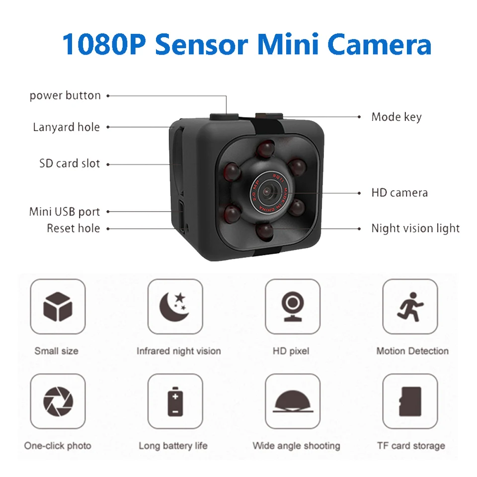 SQ11 Sensor Night Vision Camcorder HD 1080p Mini Camera Motion DVR Micro Camera Sport DV Video Small Camera Camp pre domáci vonku