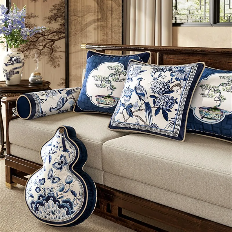 Square Hydrangea Bird Cushion Cover, luxusný zamatový vankúš, čínsky štýl, orientálna škrupina, domáca pohovka, dekorácia postele, nový, 45x45 cm