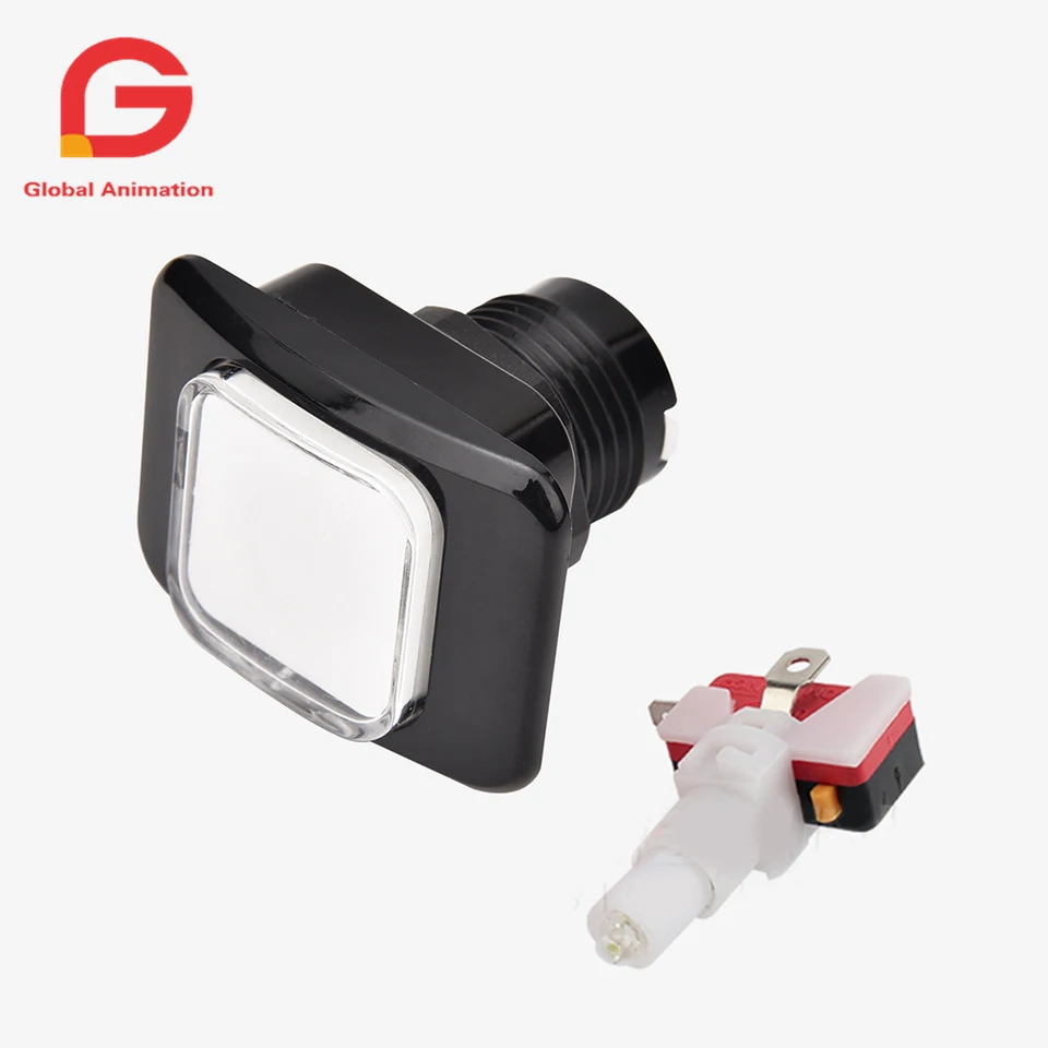 Square LED osvetlené tlačidlo push s mikro spínačom pre arkádový stroj, herné konzoly videohier, diely súpravy Jamma, 12V, 33 mm
