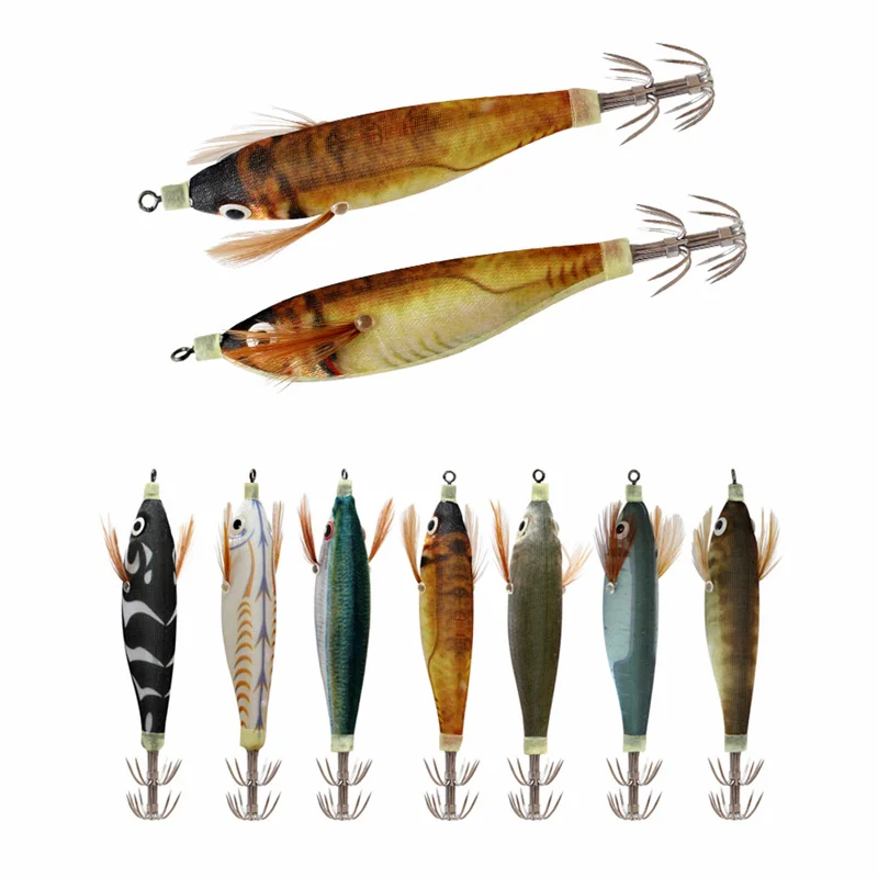 Squid Jig 2pcs 10cm 9g Horizontálne EGI Lure Lure Artificial návnady chobotnice prípravky Jigs Háčik drevo drevené krevety tvrdé návnady na morský rybolov