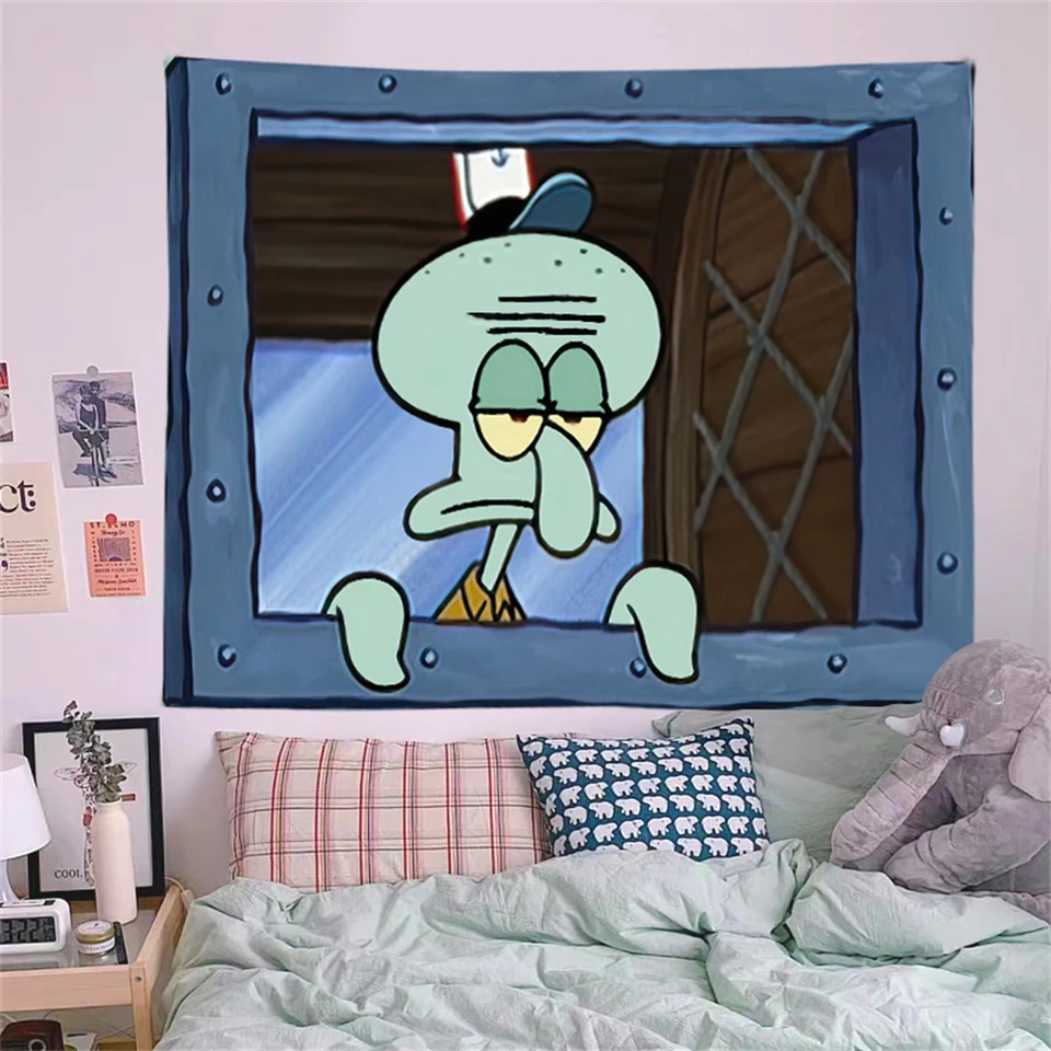 Squidward chápadlá karikatúra dekorácie pozadie zavesenie látkovou spálňou gobelózia výzdoba estetické tapisérie steny zavesenie