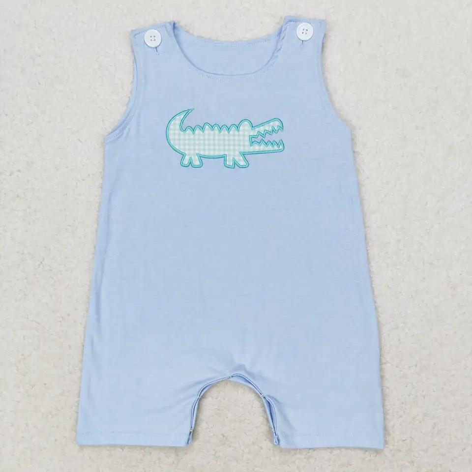 SR1625 Nový príchod dieťaťa Rompers Boys Vyšívaný modrý rukáv bez rukávov Romper Veľkoobchod letný butik Boutique Boy oblečenie