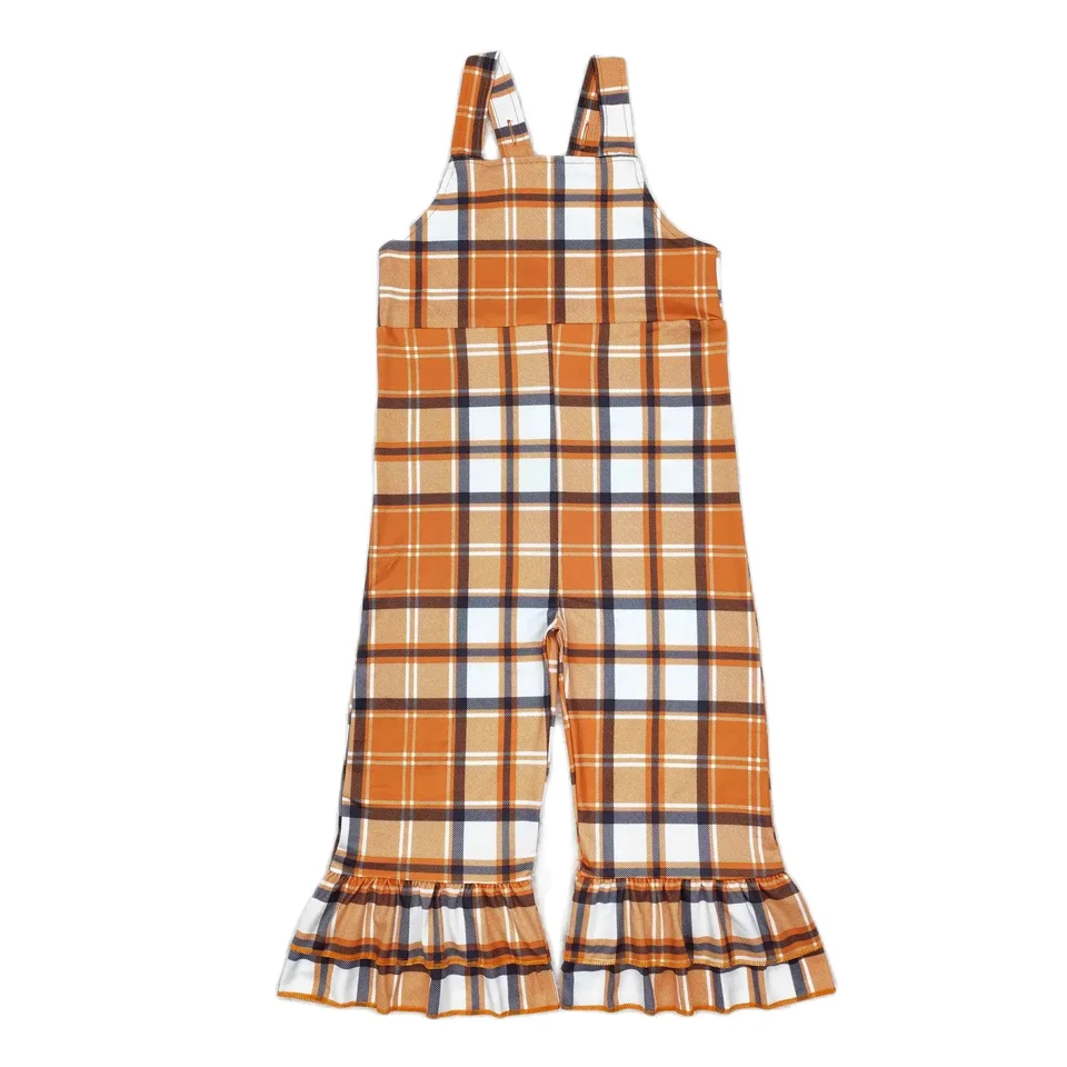 SR1953 KITY DIEVČA Dievčatá Kucksuits rukávy Top Orange Grid Print s BIB kombinézami pre deti RTS no MOQ