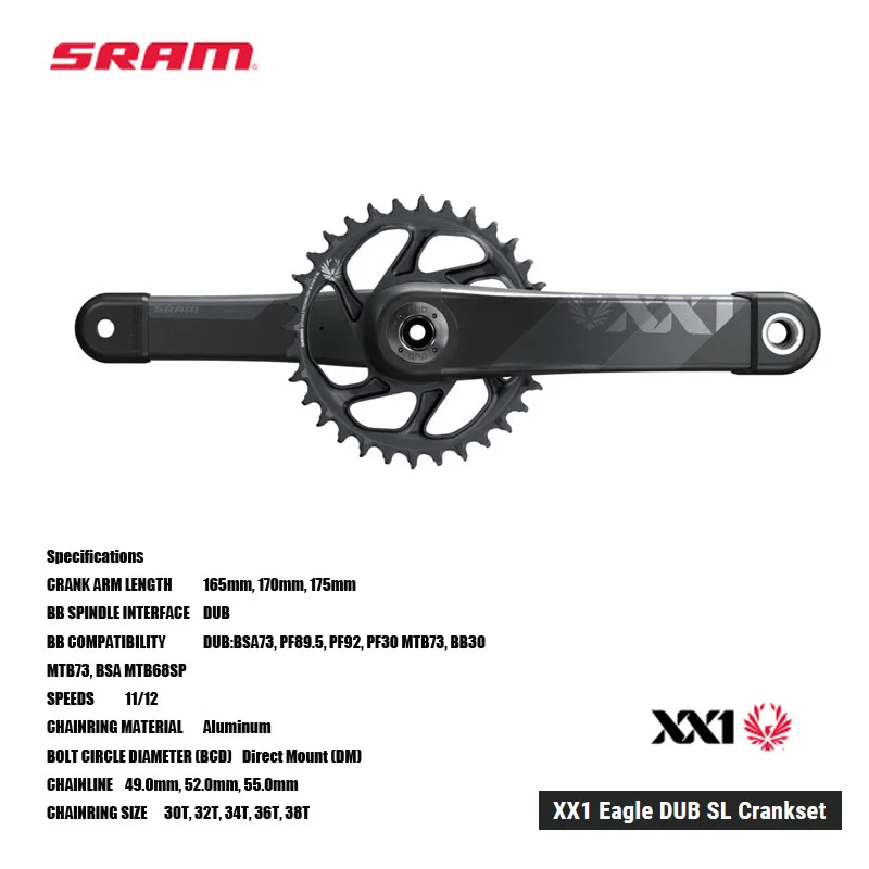 SRAM XX1 EAGLE DUB SL AXS CRANKSET SRAM SRAM CRANK TECHNOLÓGIA MTB & ROAD BICKYCLE ACESSSSORY Cycling