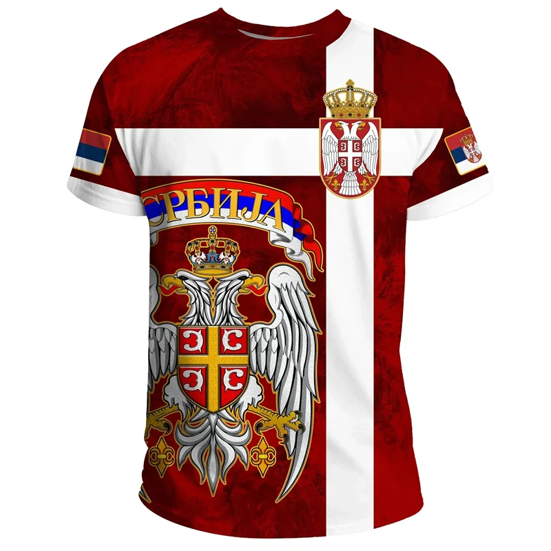 Srbsko vlajkové grafické tričká pre mužov Futbalový dres Srbian Juhoslávia Eagle Eagle Enble
