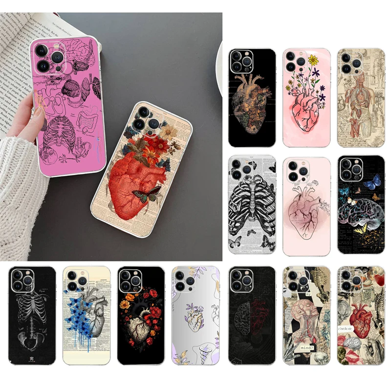 Srdce Anatomy Skull Bones Pase pre iPhone 16 15 14 Pro Max 16 15 14 13 12 Pro 15Plus iPhone 11