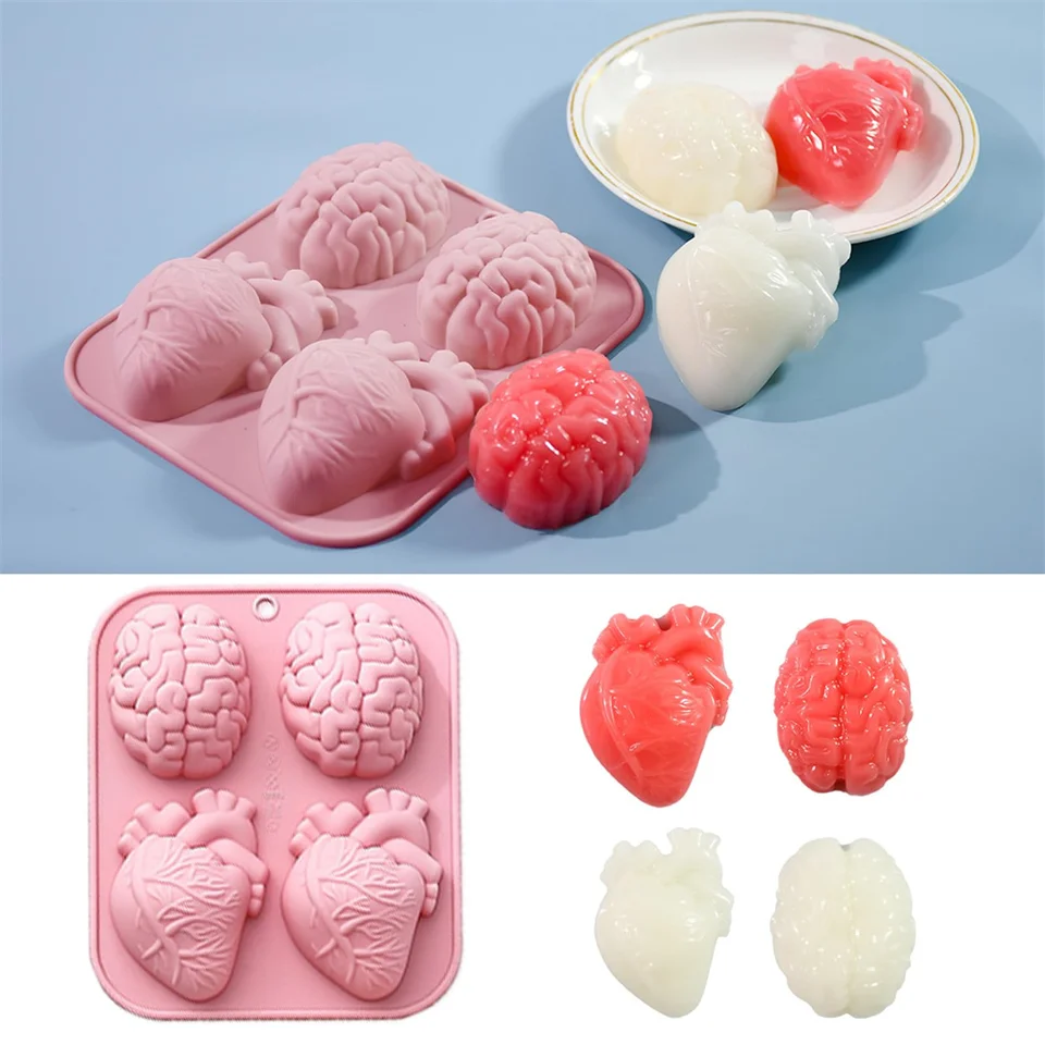 Srdce Humans Brain Cake Silikónové formy 4 dutiny