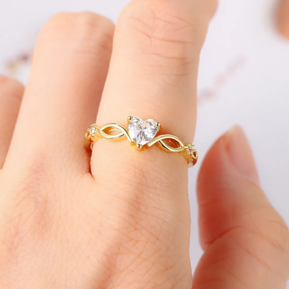 Srdcový prsteň pre dospievajúce dievčatá Moissanite Gold Color Promise Rings 2024 módne ženy Kórejský štýl šperky estetická svadba Kar346