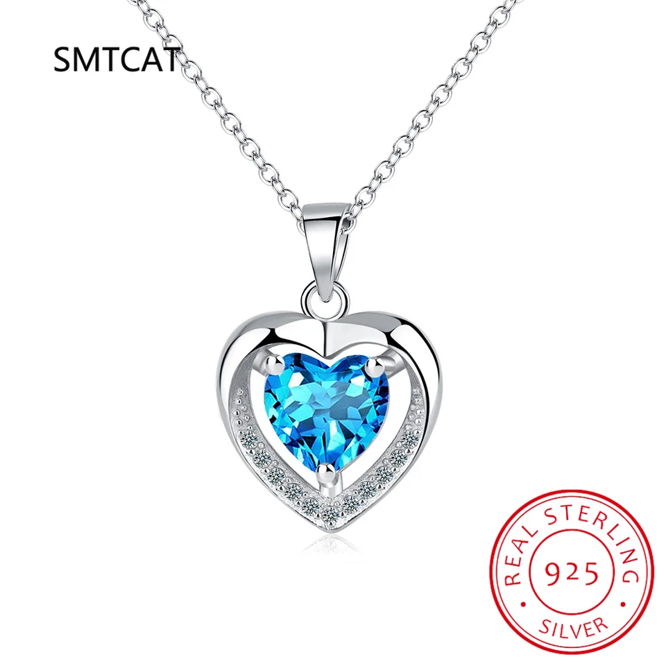 Srdcový strih Natural Blue Topaz 925 Sterling strieborný prívesok náhrdelník pre ženu Gemstone Fine Jewelry Party Gift Colar de Prata