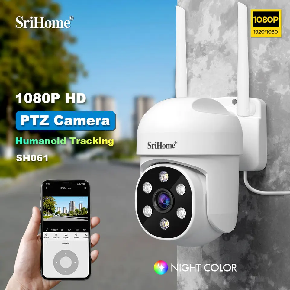 Srihome SH061 Plná farba bezdrôtového PTZ intercom IP Dome Camera AI Humanoid Detection Home Security CCTV Baby Monitor
