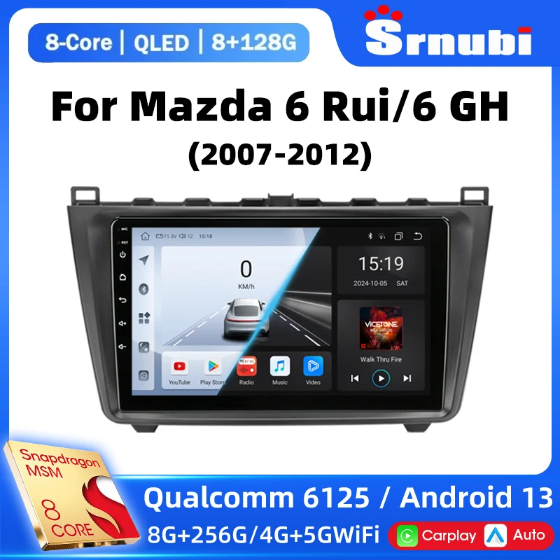 SrnuBI 2Din pre Mazdu 6 Rui Wing 2009-2015 Android 13 Car Stereo Radio Navigation GPS Hlavná jednotka multimediálny video prehrávač CarPlay