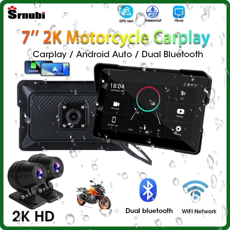 SrnuBI 2K 7 palcových motocyklov DVR navigácia bezdrôtového CarPlay Android Auto Airplay Displej obrazovky BT prenosný monitor motocykla