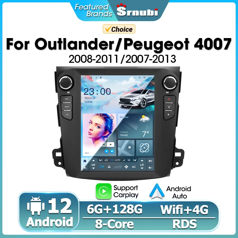 SRNUBI Android 12.0 Car Auto pre Mitsubishi Outlander 2008-2011 multimediálne video 2DIN 4G WiFi CarPlay GPS 9,7 palca hlava hlavy