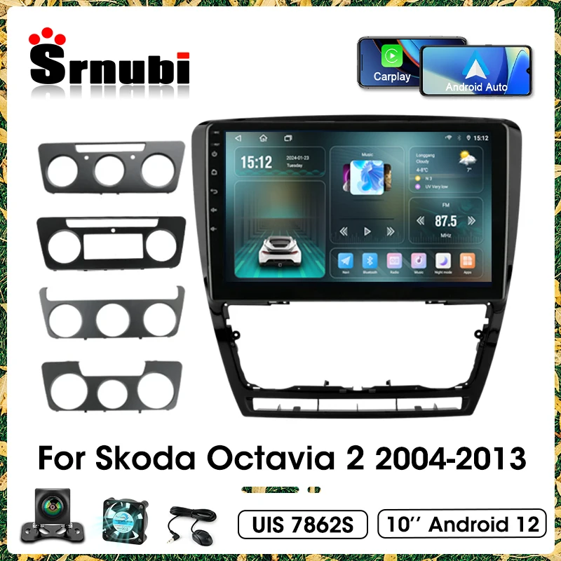 SRNUBI Android12 Car Auto Radio pre skod Octavia 2 A5 2004-2013 Multimedia video prehrávač navigácia 2DIN STEREO DVD CARPLAY HEAD UNIT