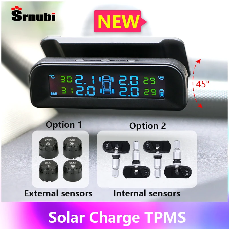 SrnuBI Solar Power TPMS TRAP TRAK Monitor Systém Automatický jas Control Glass Wireless 4 senzory dekorácie príslušenstvo