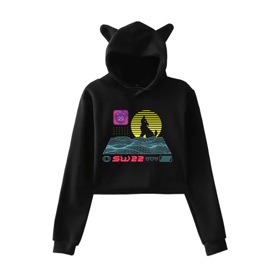 SSSSNIPERWOLF SYNTHWAVE LOGO PULLOVER PULVOVER MERCH MINKY Mikiny pre dievčatá pre dievčatá mačka uši