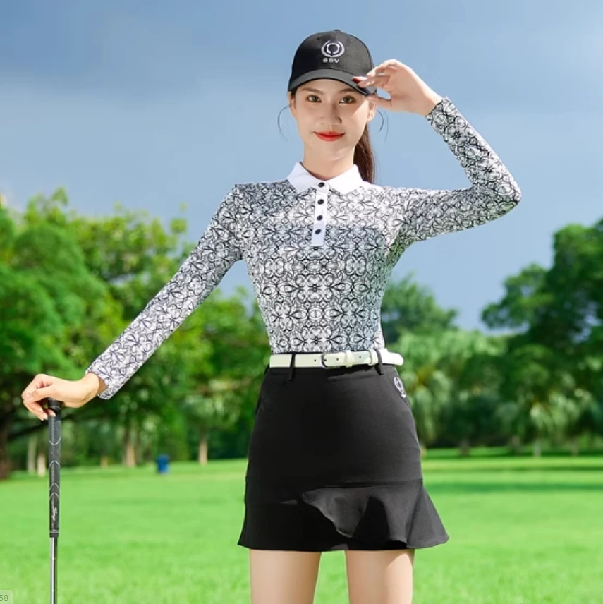 SSV Dámske golf vytlačené s dlhým rukávom Polo košeľa priedušná klopa rýchle sušenie športových špičkových dámy ležérne oblečenie