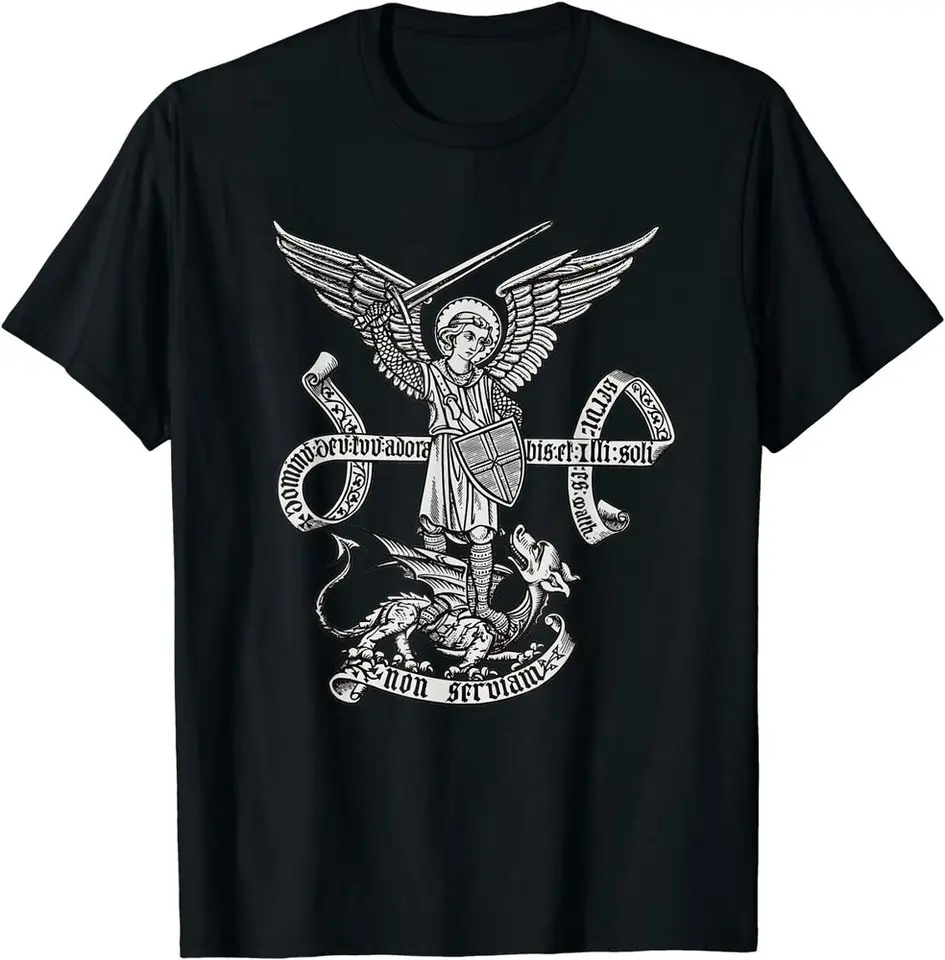 St. Michael archanjel katolícky anjel bráni nás tričko letné odpaliská bavlna luxusná značka Vintage nadrozmerné