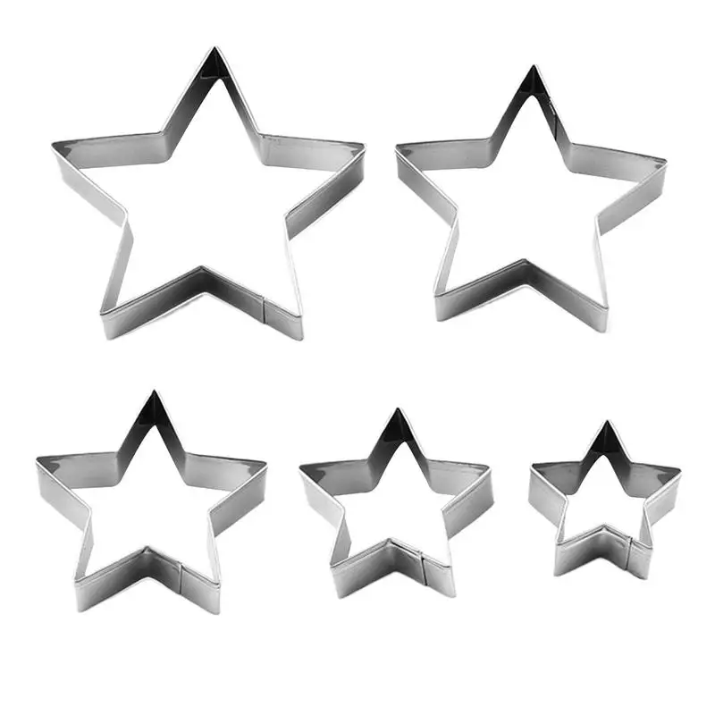 Star Cookie Cutters Set z nehrdzavejúcej ocele Folmy 5 kusov hviezda Set sušienka s súpravou Cookie Cookie Cutters Set
