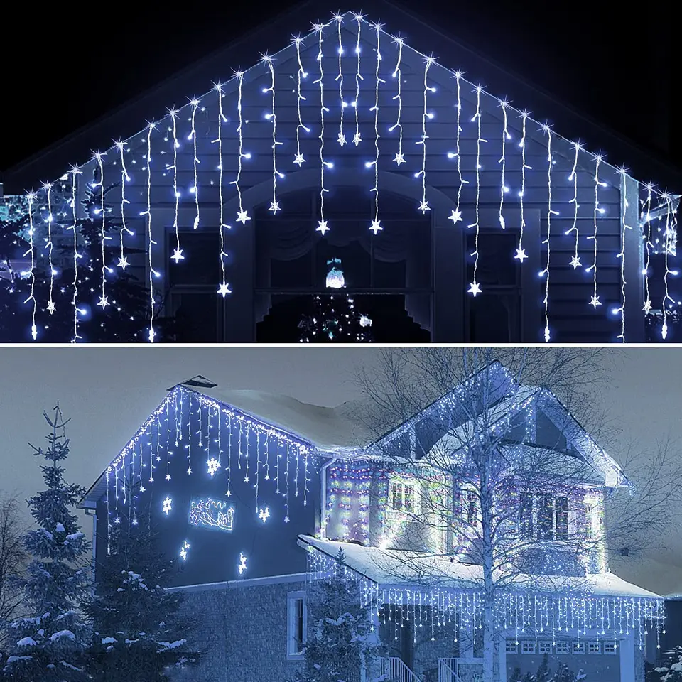 Star Garland vianočné svetlá Outdoor 2025 LED Cumicle Curtain Garlands 20M 864 LEDS EÚ/US Plug Power Waterproof IP44 Nový rok