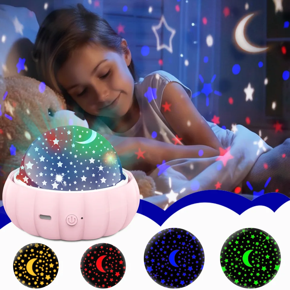 Star Projector Night Light Lamp Zábavné darčeky pre dievčatá a chlapci Rotajú