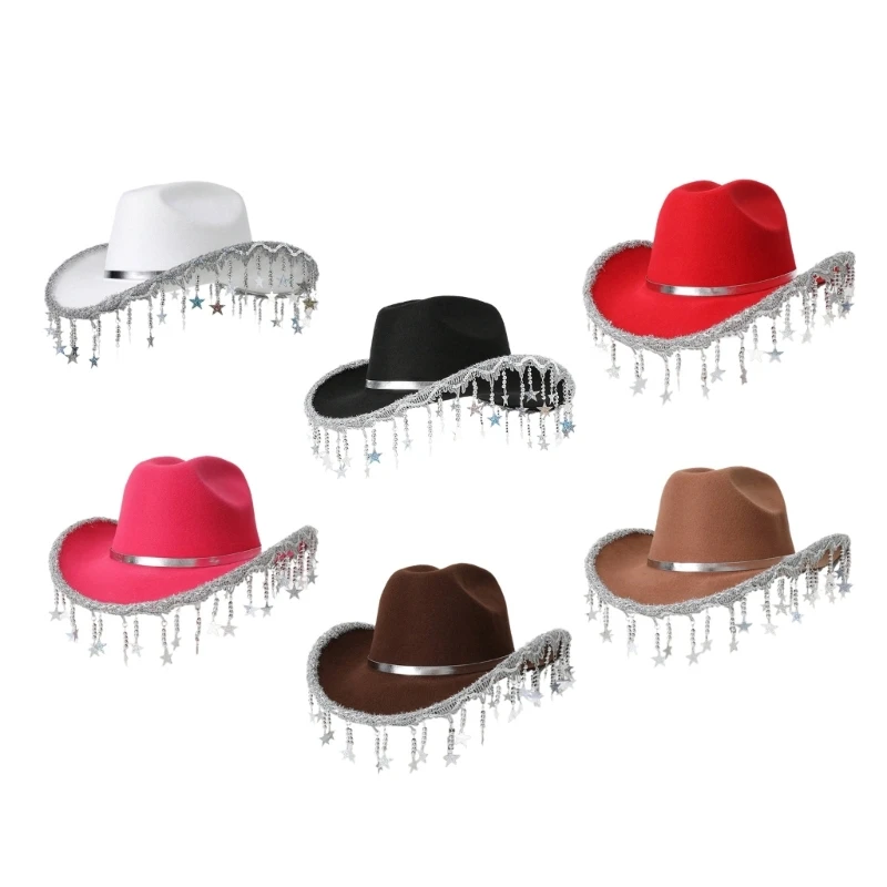 Star Tassels Cowboy klobúk s trblietavými flitrami pre plesy bankety Party Cowboy Hat pre dospelých dospievajúcich fotografií dropship