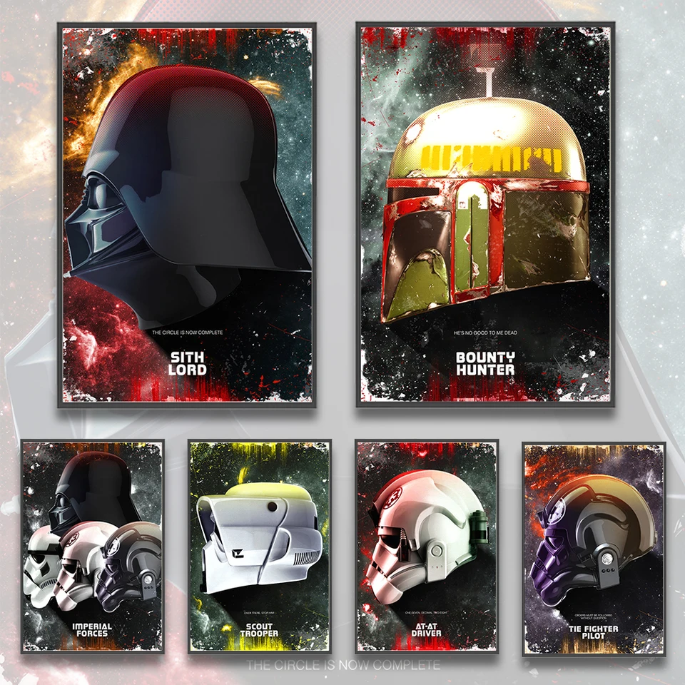 Star Wars Darth Vader Casque Self-pasting plagát filmová postava Domáca dekorácia maľba Stormtrooper dekor mandaloriánska tapeta