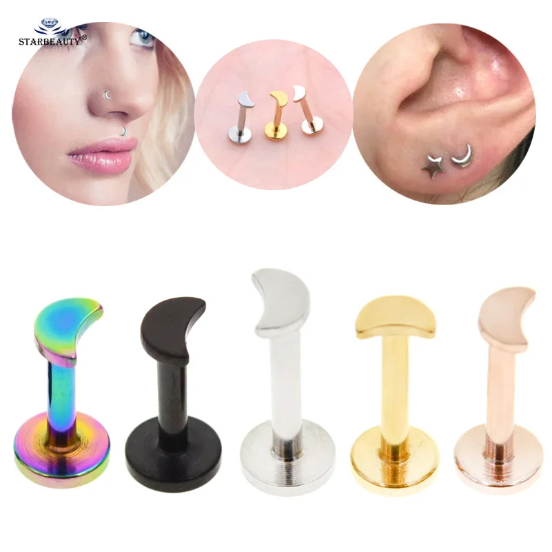 Starbeauty 2pcs Mini Moon Nose Piercing Helix Piercing Nariz Tragus labret Labret Lap Lip prsteň prsteň prsteň prsteň Pircing šperky