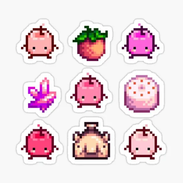 Stardew Valley Pink Junimo Set 5ks nálepky pre domácu izbu nástenná tlač pozadia auto batožina nálepky na nárazník okenné umenie dekor