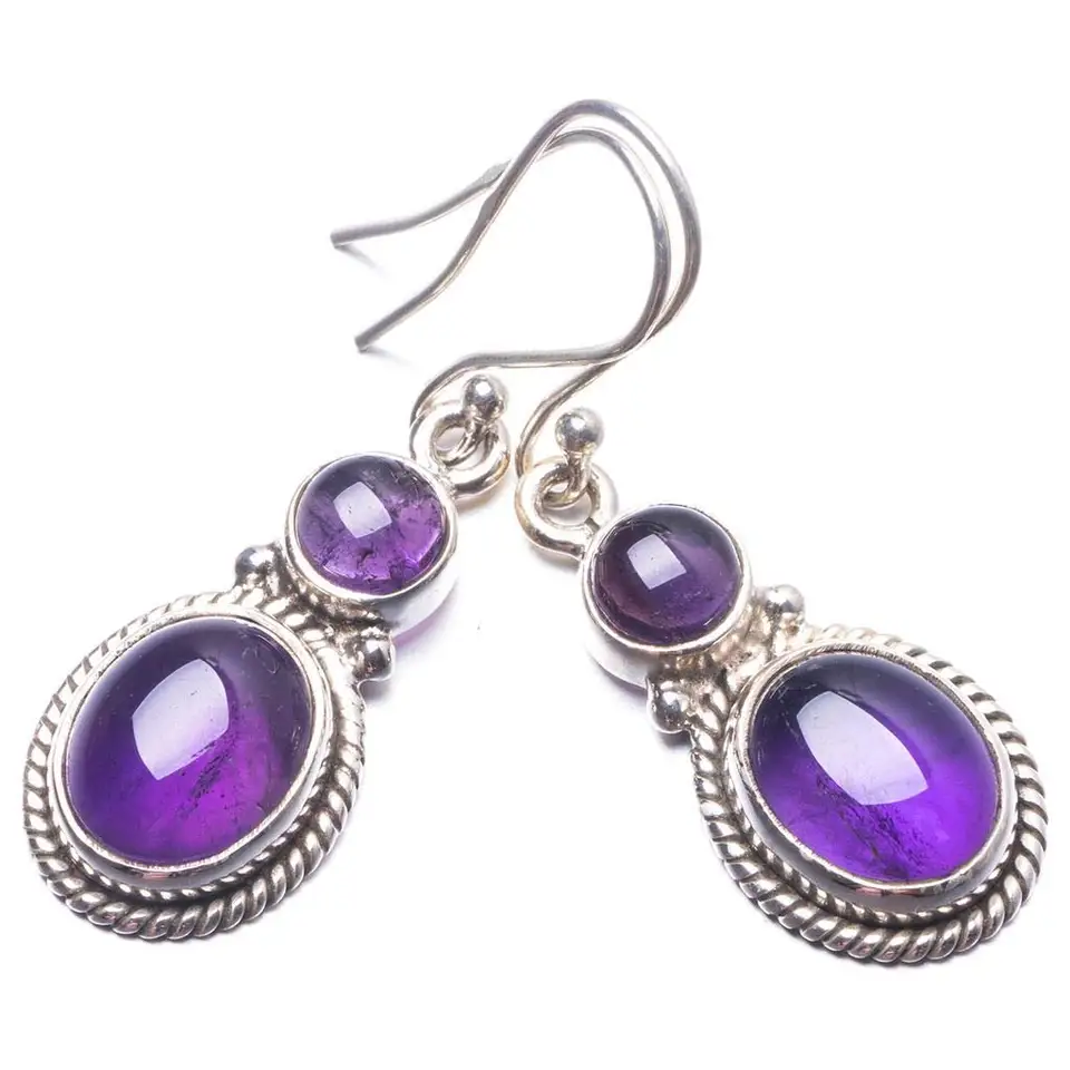 StarGems® Natural Amethyst Handmade Unique 925 Sterling Silver náušnice 1,5 