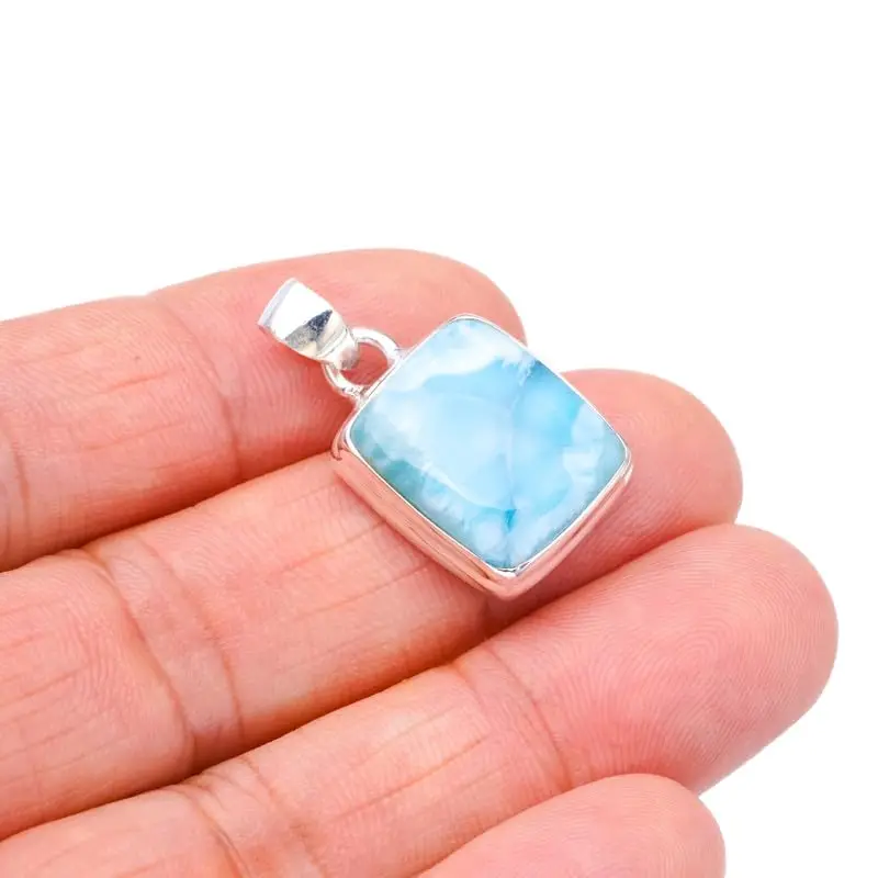 StarGems® Natural Larimar Handmade 925 Sterling Silver Pendant 1 