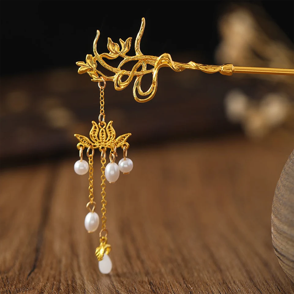 Staroveký čarodejnícky vlásenka Čínska klasická vlasová palica palička ručne vyrábaná Lotus vlasy spona Tiaras vintagr svadobné vlasy Accessoreis