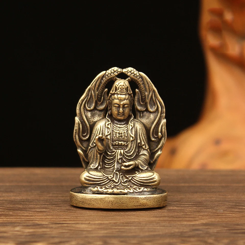 Starožitná mosadzná malá prenosná bezpečnosť Buddha vrecko Buddha bronzový prívesok New Guanyin Solid Buddha Dekorácie remeslá