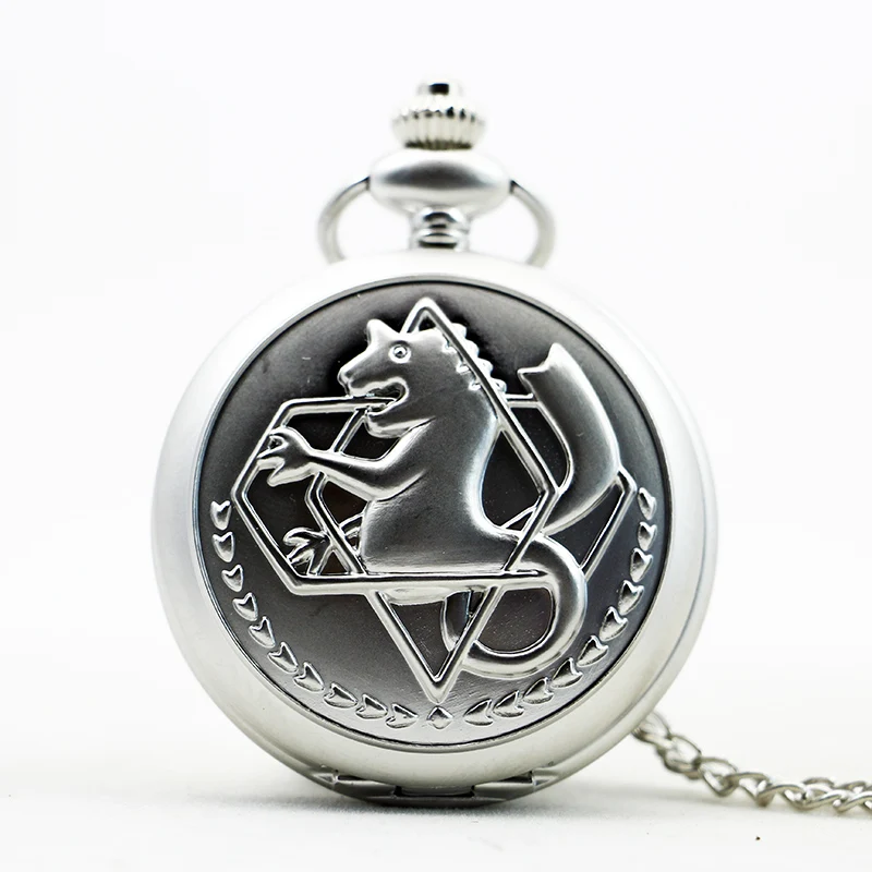 Starožitné striebro Fullmetal ALCHEMIST NEPREKLACE PENDANT QUARTZ Pocket Watch s reťazovým darčekom