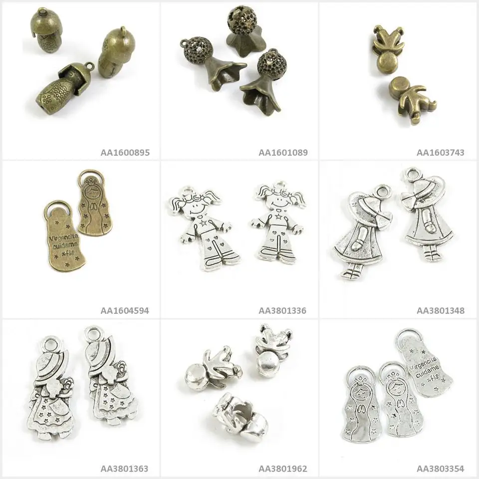 Starožitný bronzový strieborný tón šperky na výrobu kúziel Virgencita Cuidame Doll Doll Boy Loose Let Girl Sunshine Rainny Sunny Beading Craft