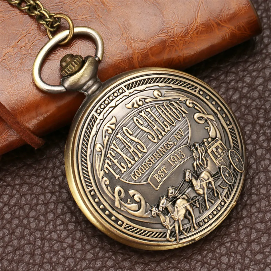 Starožitný bronzový texas dizajn dizajnu Quartz Pocket Watch Vintage prívesok Darček pre mužov