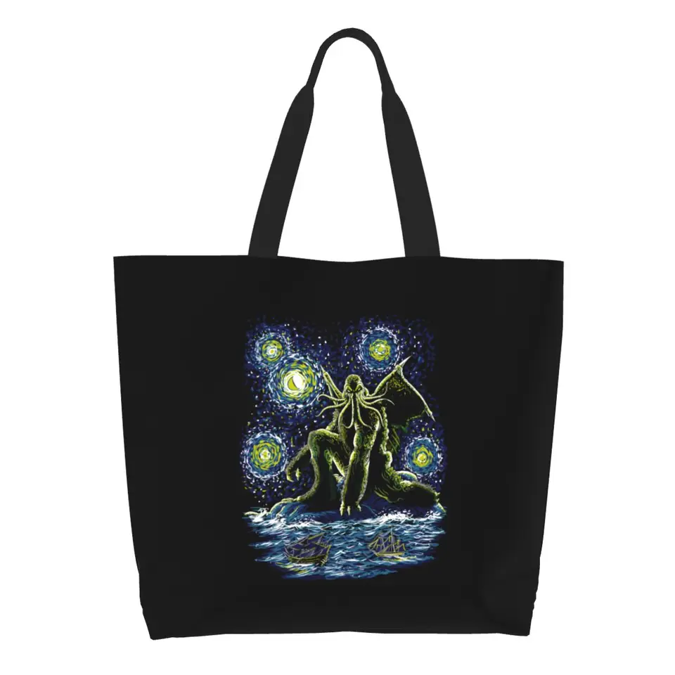 Starry Night of Cthulhu Shopping Tote Bag Kawaii Designer Designer Monster Canvas Ramer nakupujúce tašky veľkú kapacitu kabelky
