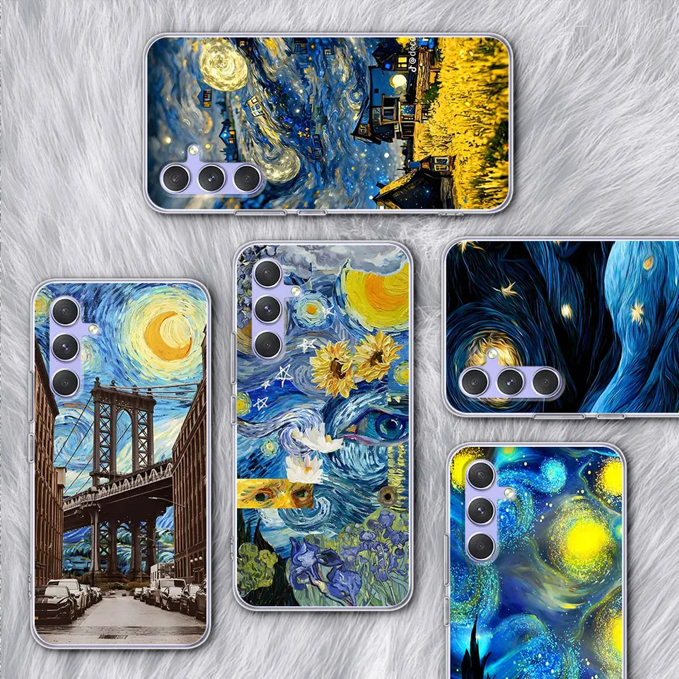 Starry Night Van Gogh Draw Art Case pre Samsung Galaxy A51 A14 A54 A12 A41 A21S A13 A15 A55 A71 A23 A31 Clear Soft Cover Telefón