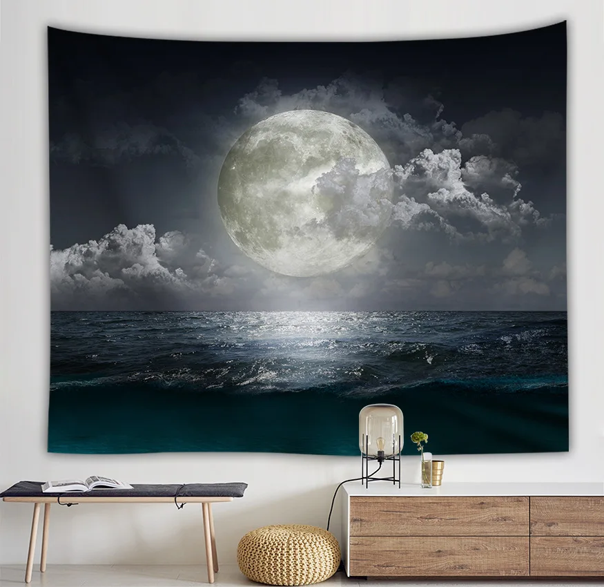 Starry Sky Moon Night Scene Scene Tapestries Art Decorácie pozadie látka Domov obývacia izba dekorácie stena zavesenie pláže uterák