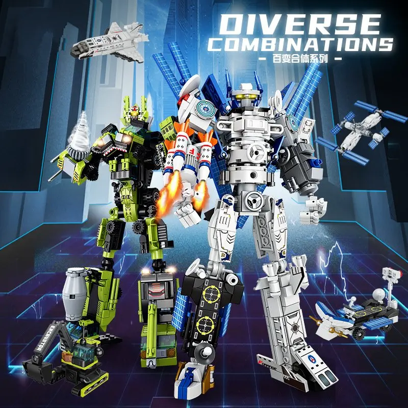 Stavebné bloky Aerospace Deformation Mecha Boy Engineering vozidlo Rýpadlo Zostava Kombinovaná robotická hračka FC Malé častice