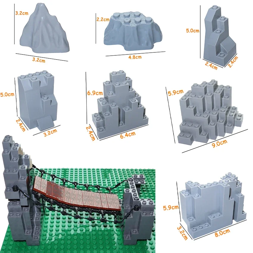 Stavebné bloky Rock Panel Mountain Moc City Street House Garden Rockery Accessories DIY Parts Hill Stone Tehly