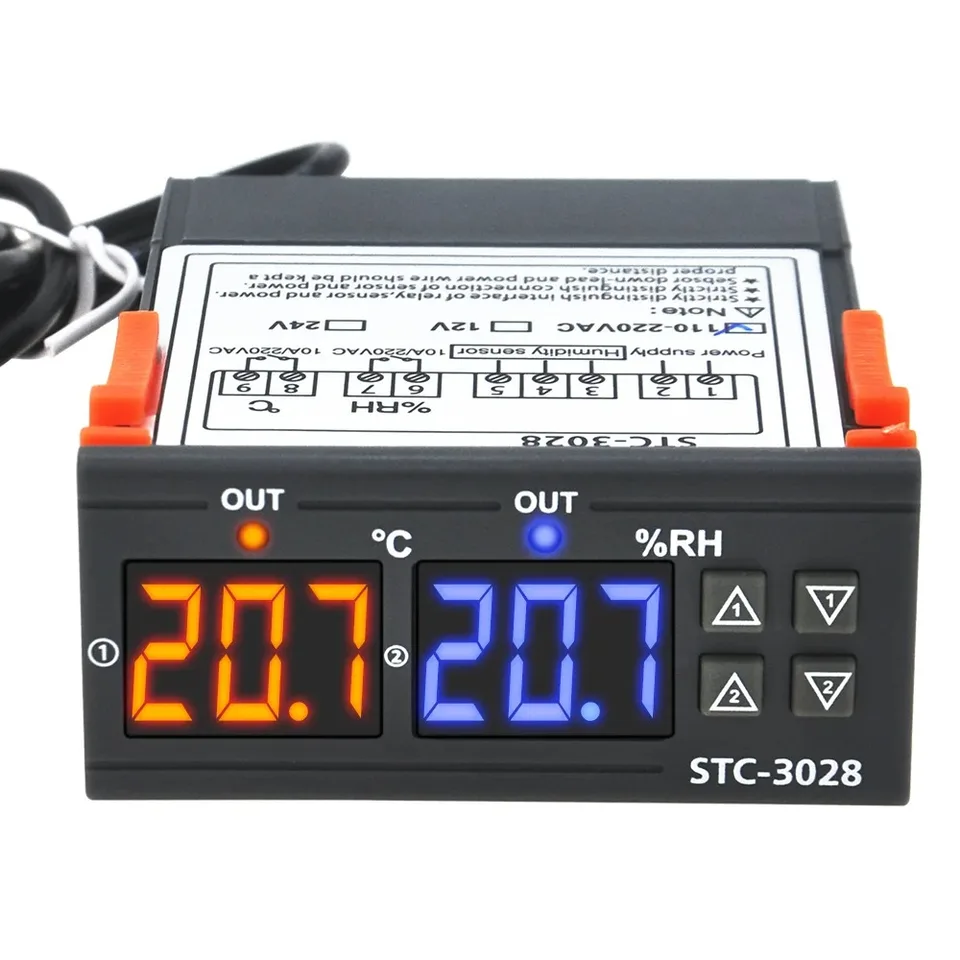 STC-3028 DUAL DIGITÁLNE DIGITÁLNE TERMOSTAT ODPADOVANIE TEPLETOVÉHO OVLÁDANIA TERMOMETER Hygrometra AC 110V 220V DC 12V 24V 10A