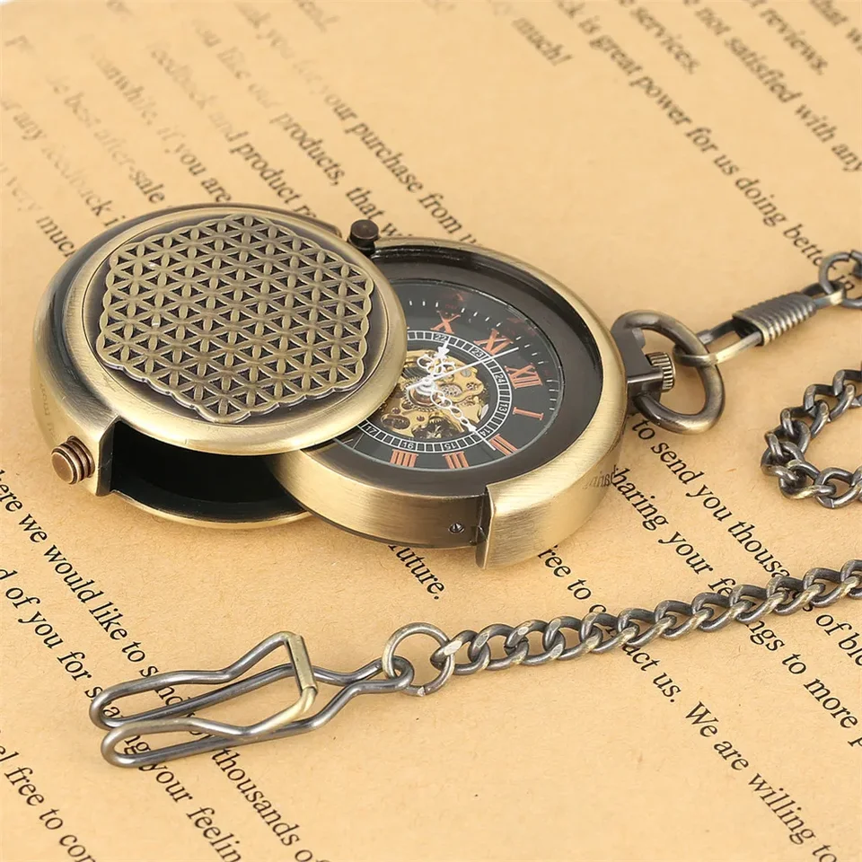 Steampunk bronzové mechanické vreckové hodinky retro kreatívny rotujúci kryt rímsky číselný displej manuálny mechanizmus prívesok mužské hodiny