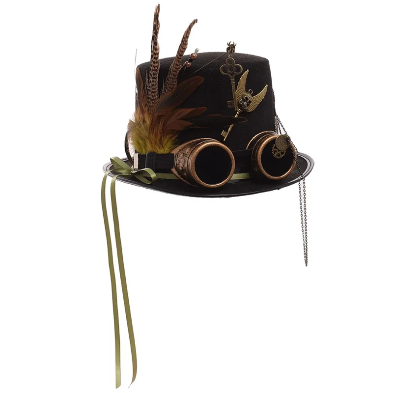 Steampunk Hat Men Dámske okuliare perie perie hlava Noste goth lolita čierne fedoras top klobúky